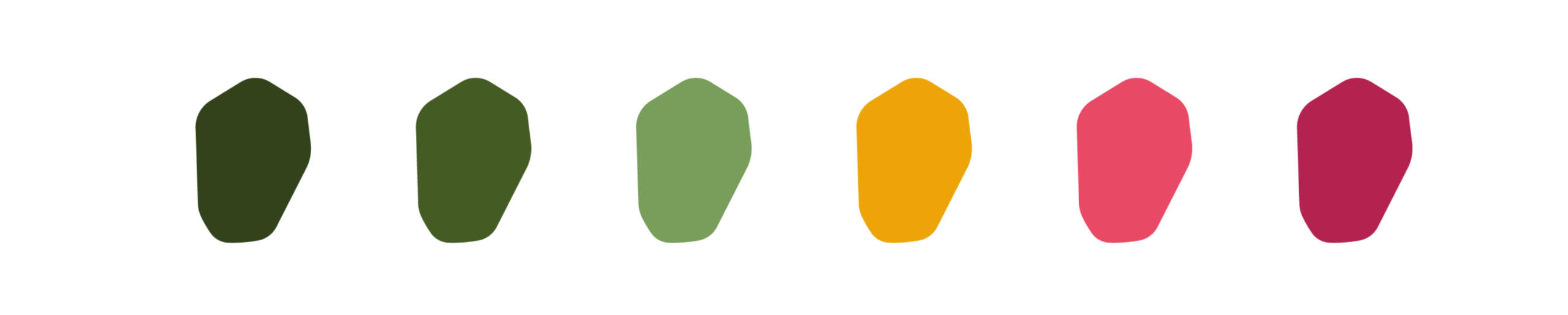 A pattern of different colored cactus pads on a white background.
